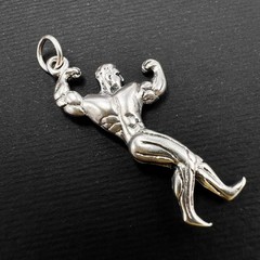 Vintage Sterling Silver 925 Bodybuilder Pendant Gym Fitness Jewelry Signed 4.3g