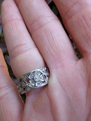 Platinum Antique Vintage Art Deco Diamond Floral Eternity Ring Band 7.5