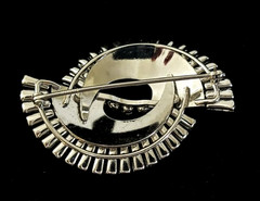 VTG Unmarked BOUCHER Rhodium Plated Clear Rhinestone ATOMIC TWIST Pin Brooch