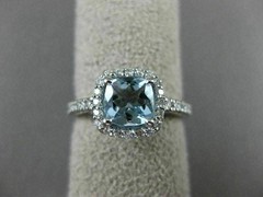 ESTATE .99CT DIAMOND & AAA AQUAMARINE 14KT WHITE GOLD SQUARE HALO ENGAGEMET RING