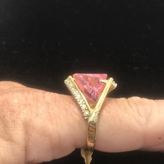 Vintage 18K GE Gold Plated Pink Austrian Crystal & Clear Accents Ring sz 7