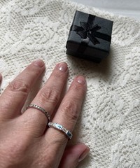 VINTAGE Blue Baguette & Quartz Round Half Eternity Band Silver SIGNED -SIZE 6.75