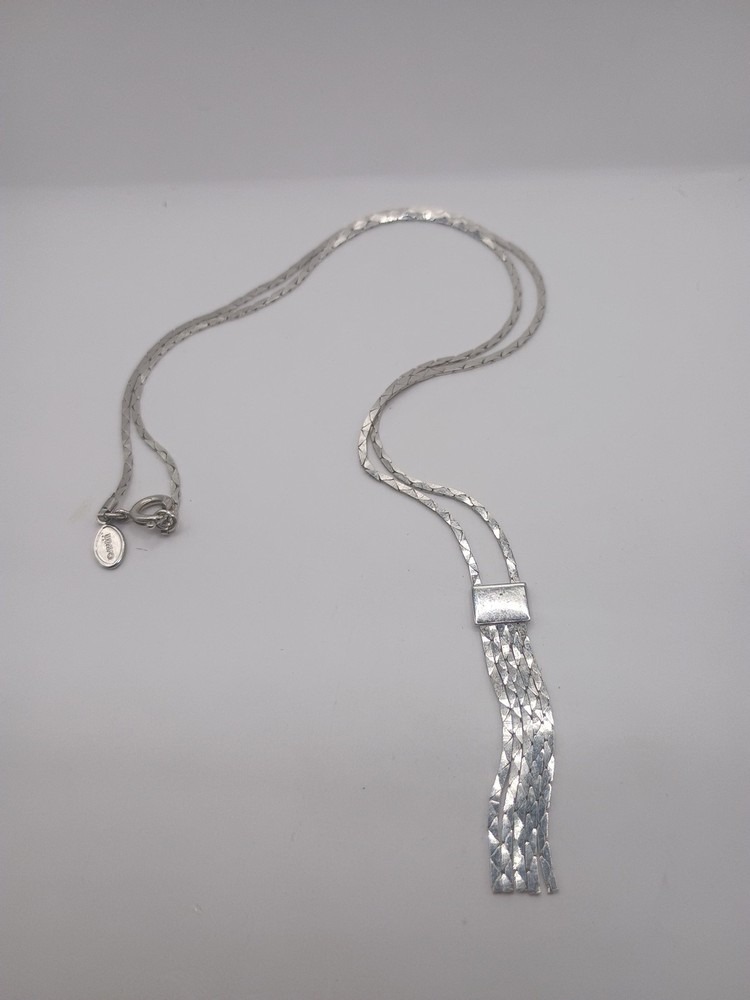 Vintage Signed AVON Y Drop Necklace Silver Tone 17″ 1970-80 Vintage Spring Ring
