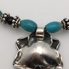 925 Sterling Silver Natural Turquoise & Black Onyx Flower Necklace 20” #42