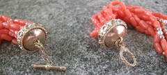 Vintage multi strand Coral Pearl and 14k gold necklace