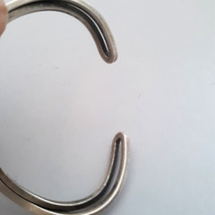 Vintage Sterling Silver Cuff Bracelet Organic Shape Prehnite Stone Accents