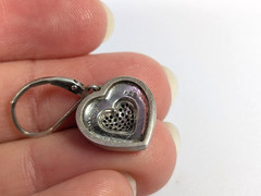 HOB P 925 Sterling Silver Textured Ivy Grape Vine Heart Dangle Earrings 1″ /4.2g