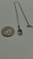 VINTAGE ART DECO STYLE PENDANT NECKLACE PEAR-CUT BLUE STONE SILVER TONE