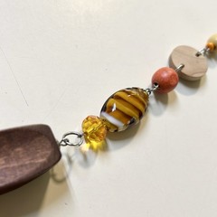 Women’s Vintage Boho Style Brown Wooden Glass bead Necklace Bracelet Earring Set