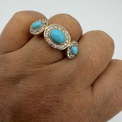 Vtg Lorenzo Sleeping Beauty Turquoise White Topaz Ring Sterling Silver Size 7