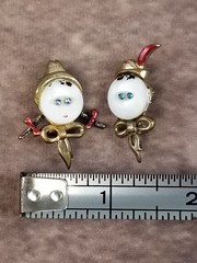Pair Of Uncas Mexico Shell Button Blue Rhinestone Boy + Girl Pins 1949 Mfg Co