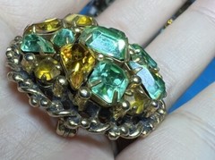 VTG Signed Barclay Brooch 1947 USA 12K Gold Plated W Yellow Green Cut Crystals