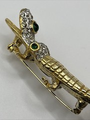 Kenneth Jay Lane Gold Plated Alligator Brooch Pave Rhinestone Head Pin