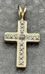Vintage Ross Simons Diamond Vermeil Sterling Silver Cross Pendant Charm