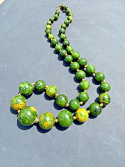 Vintage Bakelite Catalin Chunky Boho Necklace 27” 76.9g Tested Green Beads Deco