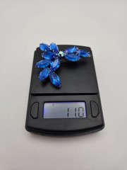 Beautiful Large Silver-Toned Brooch with Brilliant Blue Marquise Rhinestones
