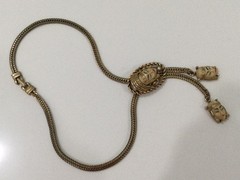 Vintage 1950s Selro Selini Princess Face Slide Bolo Necklace Gold Tone Statement