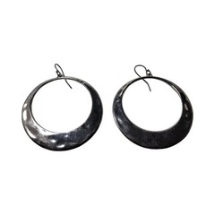 Vintage Silver Tone Hammered Ear Wire 1.78″ Diameter Hoop Earrings
