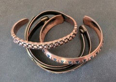 Lot of 4 Vintage Solid Copper Cuff Bracelets Southwestern Stamped Message Stack