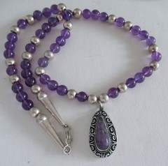 STERLING & AMETHYST MEXICO PENDANT & NECKLACE, 22 INCHES, 8.5MM WIDE, 49 GRAMS