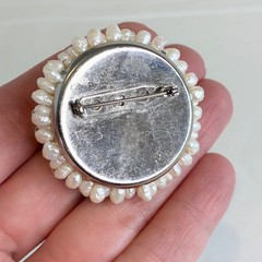 Vintage Brooch Freshwater Seed Pearl Cluster Domed Round White Silver Tone Pin