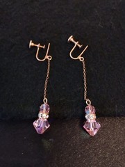 Vintage Goldtone Chain w/Pink Crystals & Rhinestones Dangle Screw Back Earring
