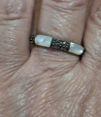 Vintage Thailand 925 Sterling Silver Mother Of Pearl Marcasite Band Ring Size 9