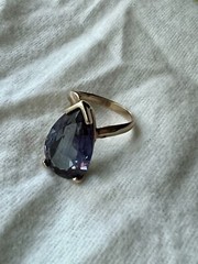 Vtg 14K Gold Pear Shaped Color Change Sapphire 14.5ct Sz 8 Cocktail Ring