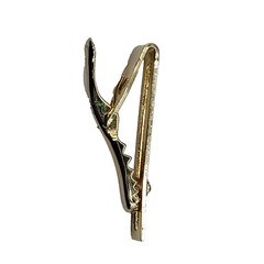 Modernist Open Metal Rectangle w Crystal Gold Tone Short Vintage Tie Clip Clasp