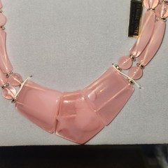 Vtg 80’s Pink Lucite Necklace Earring Set Hong Kong Moonglow Geometric Statement
