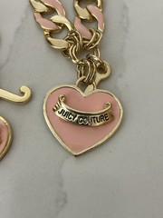 VINTAGE Y2K JUICY COUTURE GOLD TONE ENAMELED PEACH HEART NECKLACE & BRACELET