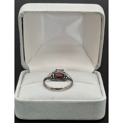 925 Sterling Silver Red Garnet Color Filigree Ring Size 6.25 2g