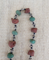 Vintage Tribal Terracotta & Turquoise Green Bead Necklace Long Boho Ethnic Stran