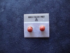 VINTAGE 1970s CLASSIC RED JASPER 6MM BALL GOLD FILLED POST STUD EARRINGS