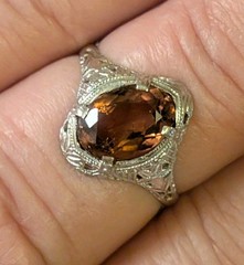 Art Deco 10k Filigree White Gold and tourmaline ring Size 5.5