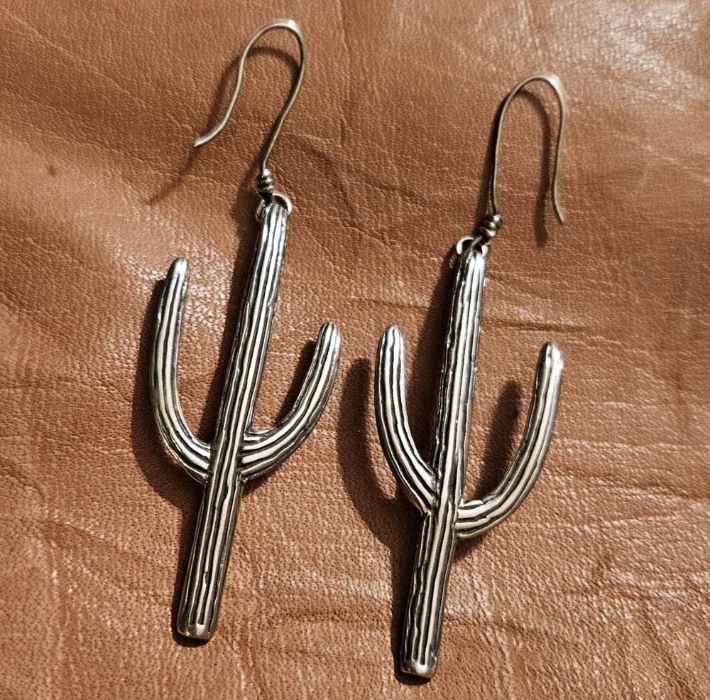 Vintage 2″ Handcrafted Sterling 925 Saguaro Cactus Pierced Earrings