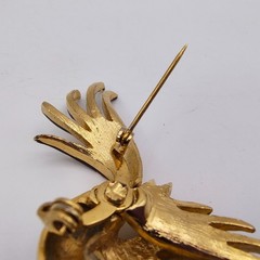Vintage Bird Of Paradise Brooch Gold Tone Red Green Enamel Rhinestone Tropical