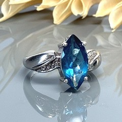 Marquise London Blue Topaz Sterling Silver Gemstone Ring- Size 6