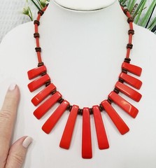 Vintage Boho Ethnic Tribal Style Red & Brown Spear Sunburst Bib Necklace