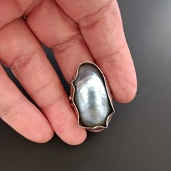 Silver Sculptural Pearl Ring Large Baroque Organic Statement Boho Asymmetrical