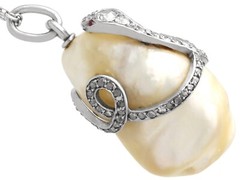 Antique Natural Saltwater Pearl, Ruby and 0.68Ct Diamond, Platinum Pendant