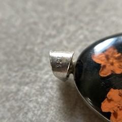 925 Sterling Silver Black Oval Pressed Dried Flower Resin Pendant Botanical