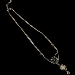 Ornate Victorian Inspired Necklace Floral Filigree Crystal Stones Vintage Fairy