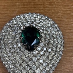 Vintage Signed “Celebrity NY” Crystal Clear and Green Rhinestone Teardrop Brooch