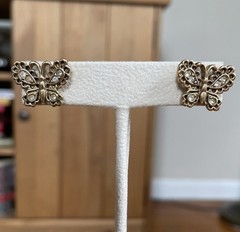 Vintage 90s Avon Gold Rhinestone Butterfly Stud Earrings