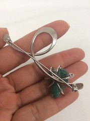 Vtg Artisan Studio Modernist Sterling Silver 925 Green Stone Pin Brooch