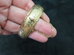 Vintage Heavily Gold Plated 1960’s Wide Embossed Bracelet w/Safety Chain