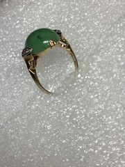 Beautiful Vintage 14K Yellow Gold & Platinum Jade Diamond Ring sz 5.25 Read!