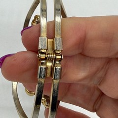 Vintage Clamper Bracelet Pink Rhinestone Flowers Cream Beads 1 missing Gold Tone
