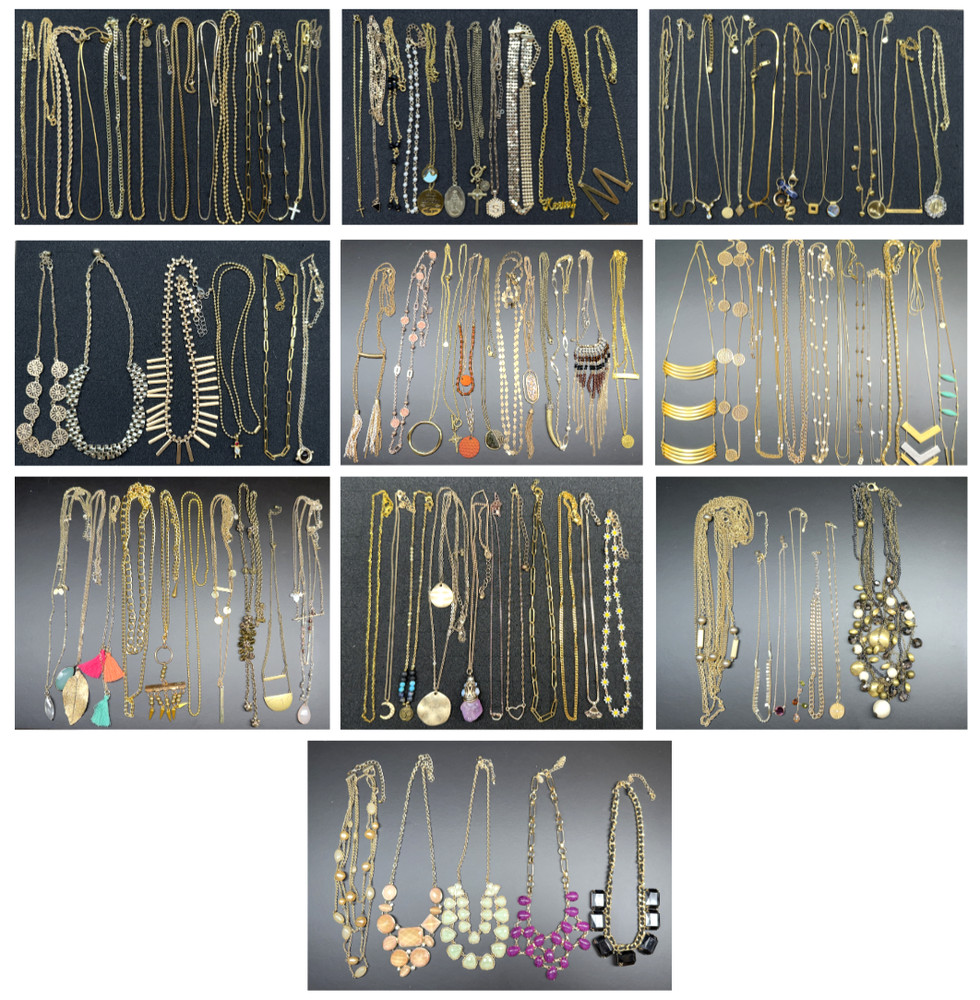 100 pcs Vintage Now Gold Tone Pendants Chains Necklaces Lot Signed & Unsigned
